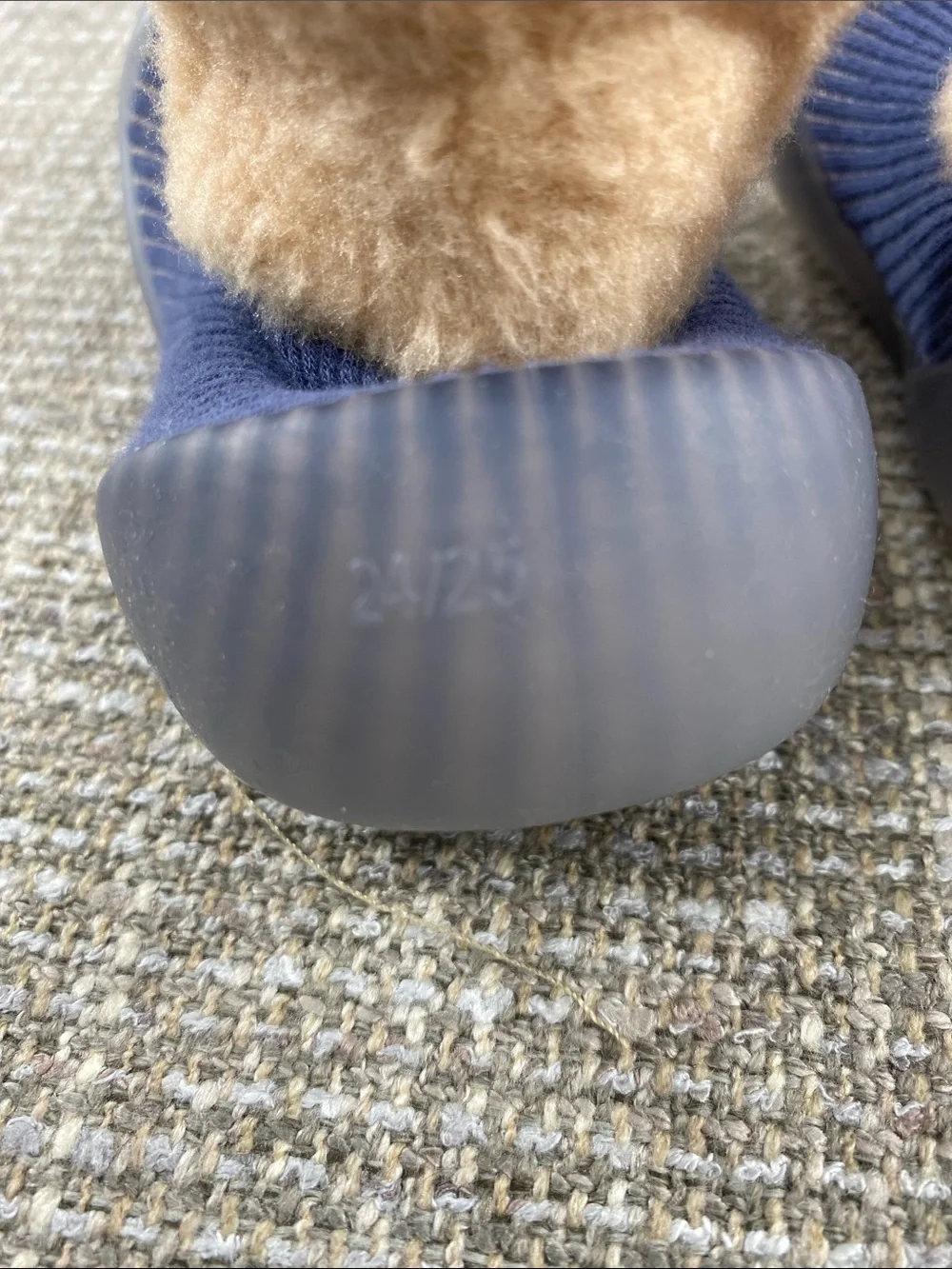 Baby Walker Slip-On Shoes with Navy Knit and Tan Fleece Cuff